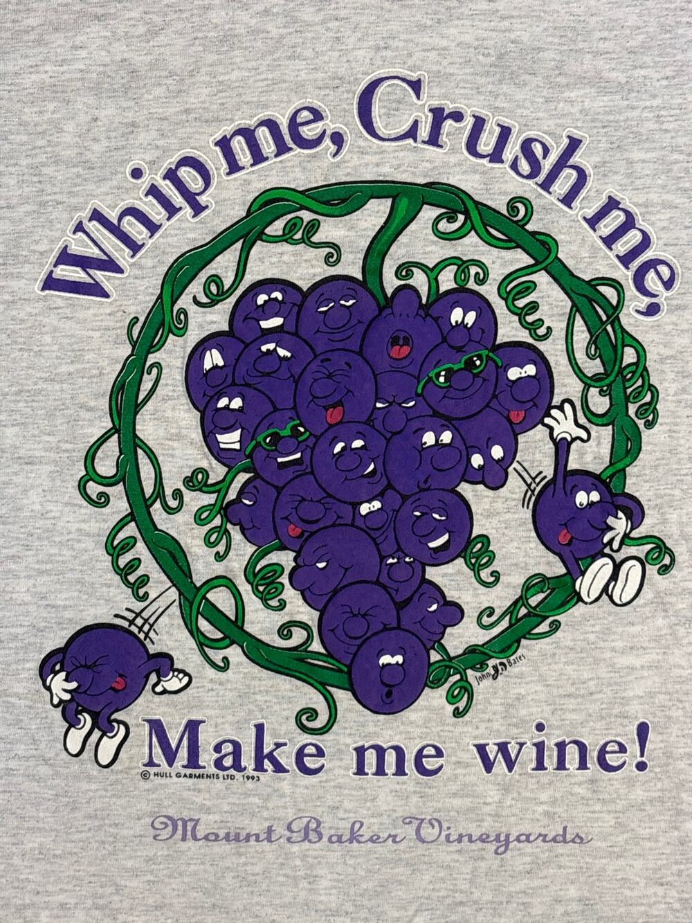Vintage Grapes John Bates Tee Shirt Men L 1993 Whip Me Crush Me Make Me Wine
